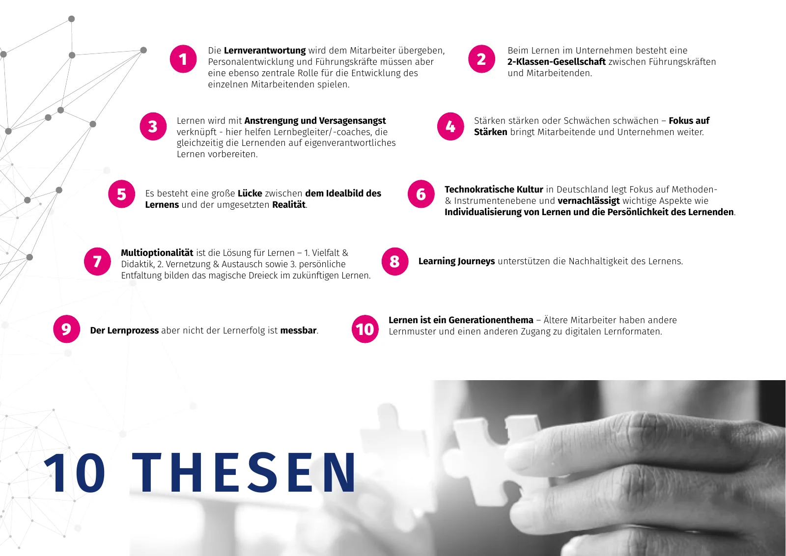 Die zehn Thesen der Studie zum Lernen in Organisationen.